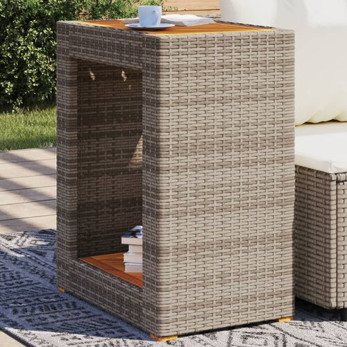 vidaXL Vrtna miza z leseno mizno ploščo siva 60x40x75 cm poli ratan Cene