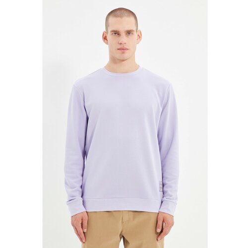 Trendyol Lilac Men's Crew Neck Regular Fit Sweatshirt with Slogan Label Slike