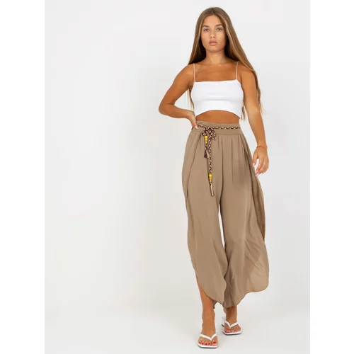 Fashion Hunters Airy, dark-beige trousers made of fabric with an OH BELLA slit
