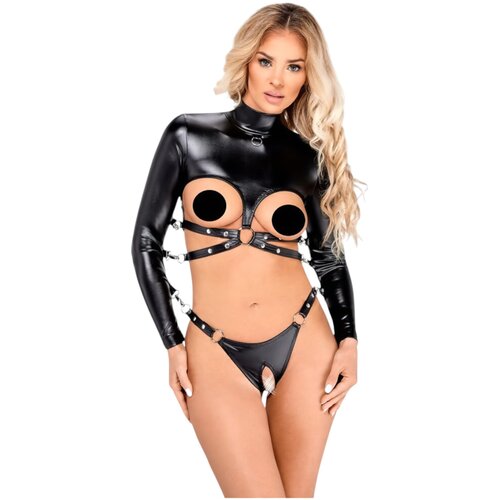 Bad Kitty Open Cup Shirt & Crotchless Thong Set 2480506 Black L Cene