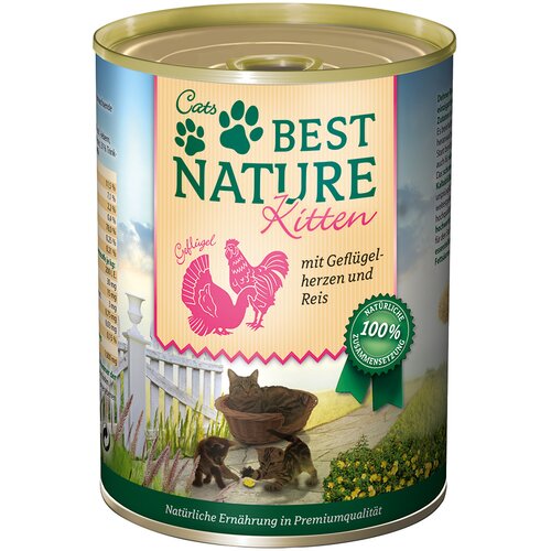  Varčno pakiranje Best Nature Kitten 12 x 400 g - Perutninska srca in riž Cijene