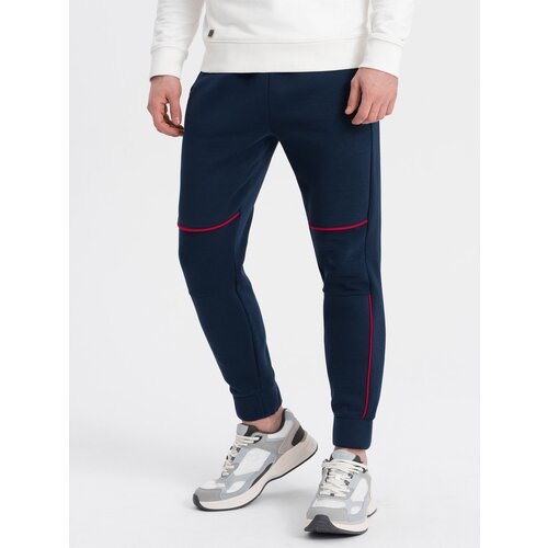 Ombre Men's sweatpants with contrast stitching - navy blue Slike