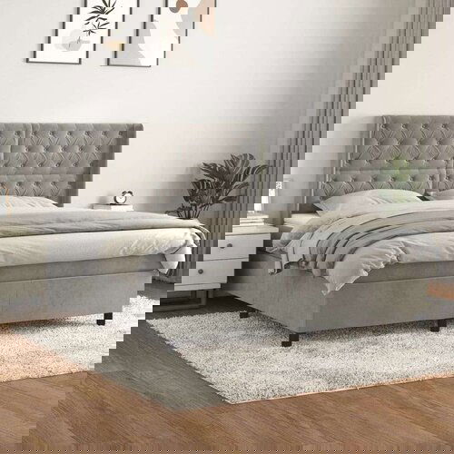  Box spring postelja z vzmetnico svetlo siva 160x200 cm žamet, (20846733) Slike