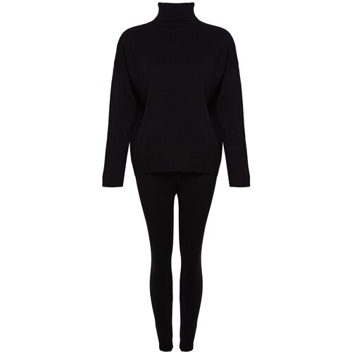 Trendyol black wide fit turtleneck knitwear bottom-top set Cene