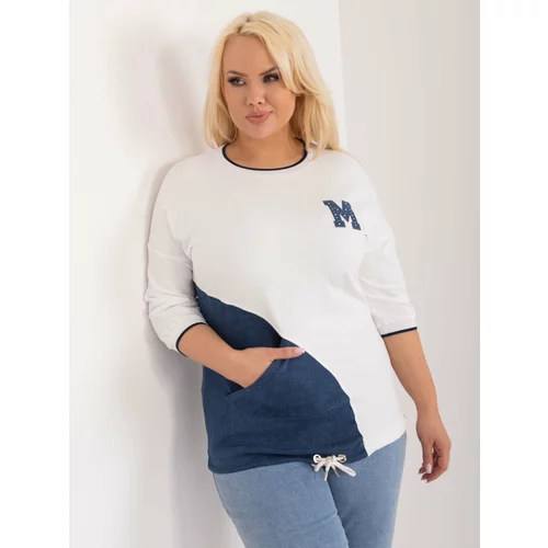 Fashion Hunters Ecru Casual Plus Size Blouse with Pocket