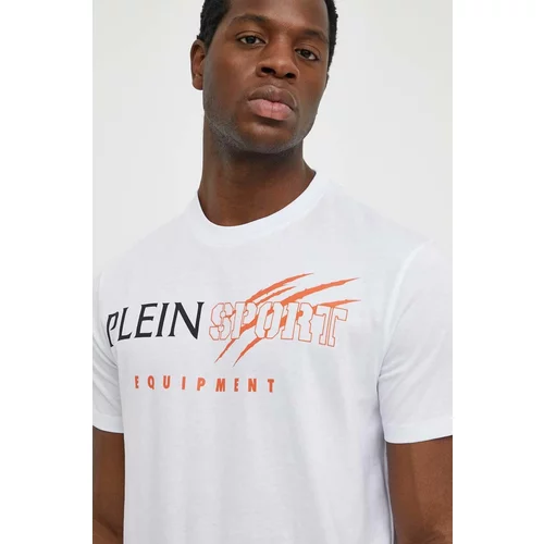 Plein Sport Pamučna majica za muškarce, boja: bijela, s tiskom