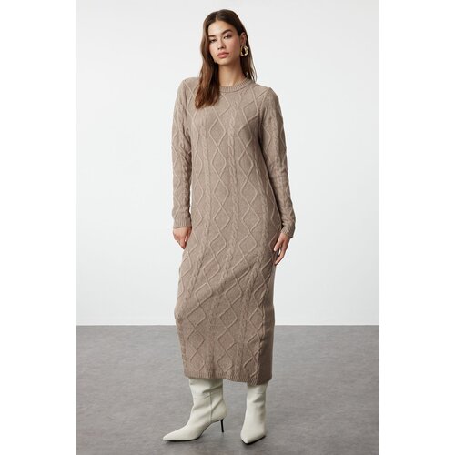 Trendyol Mink Hair Knit Patterned Soft Textured Knitwear Dress Cene