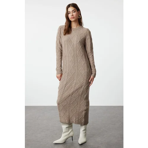 Trendyol Mink Hair Knit Patterned Soft Textured Knitwear Dress