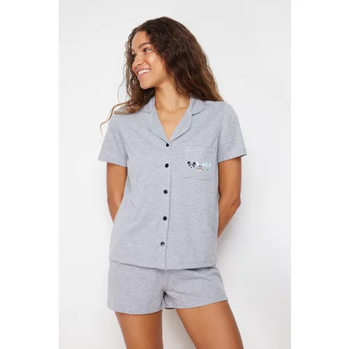 Trendyol Gray Cotton Knitted Pajama Set