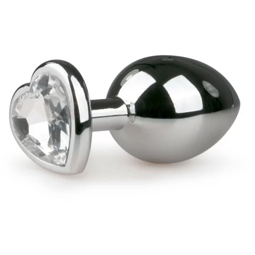 EasyToys Metal No.7 - analni dildo z belim kamnom v obliki srca - srebrn (3cm)