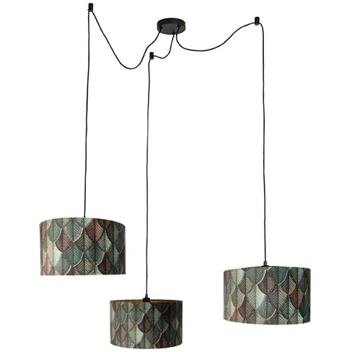 QAZQA Hanglamp zwart met blad kap en gouden binnenkant 35cm - Cava Cene