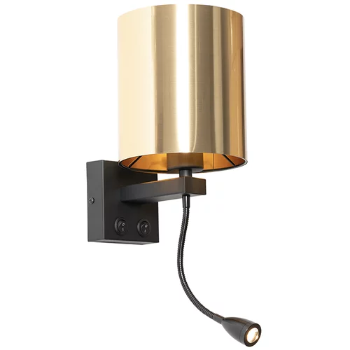 QAZQA Stenska svetilka črna s flex krakom in senčnikom zlata 15 cm - Brescia