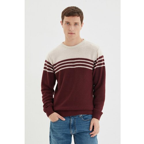 Trendyol claret red men's slim fit crew neck paneled knitwear sweater Slike