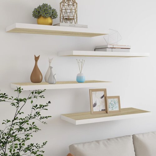vidaXL plutajuće zidne police 4 kom hrast i bijele 80x23,5x3,8 cm MDF Cijene
