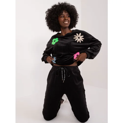 Fashion Hunters Black velour set with floral sweatshirt