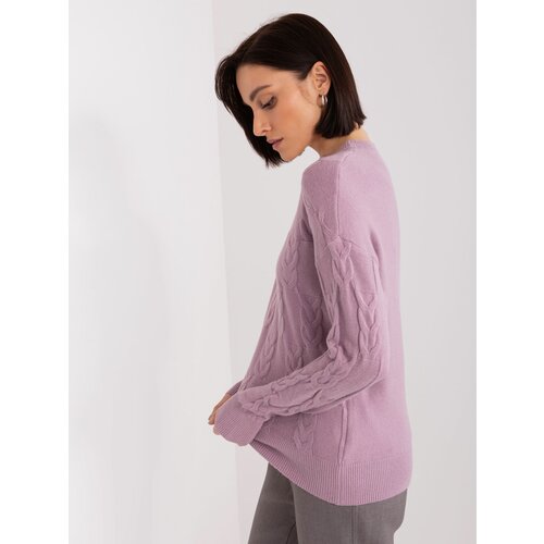 Fashion Hunters Purple women's sweater with cables and long sleeves Slike