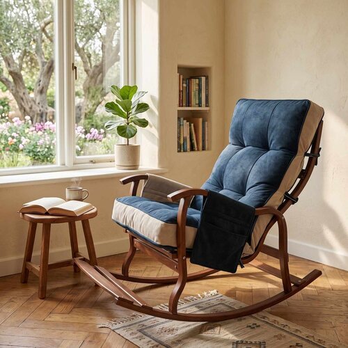 Atelier Del Sofa Ceviz fotelja za ljuljanje 56 &amp;times; 103 &amp;times; 115 cm, petrol zelena / krem Slike