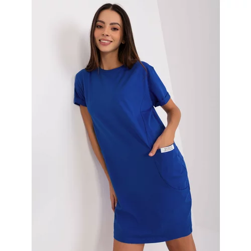 Fashion Hunters Cobalt blue basic knee-length sweatshirt dress