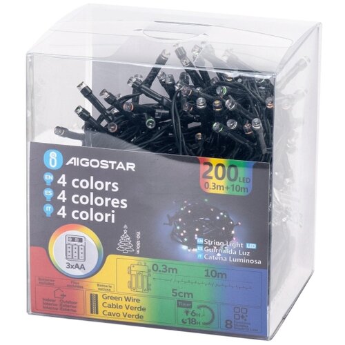 Aigostar led spolja&amp;scaron;nji lanac 200xLED/8 funkcija 3xAA 10,3m IP44 vi&amp;scaron;ebojno Slike
