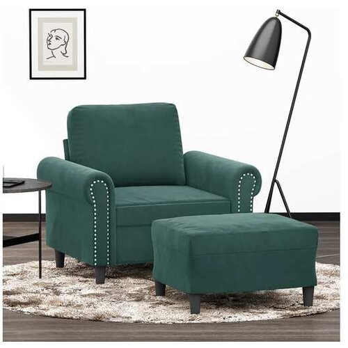 vidaXL Fotelja s tabureom tamnozelena 60 cm baršunasta Cene