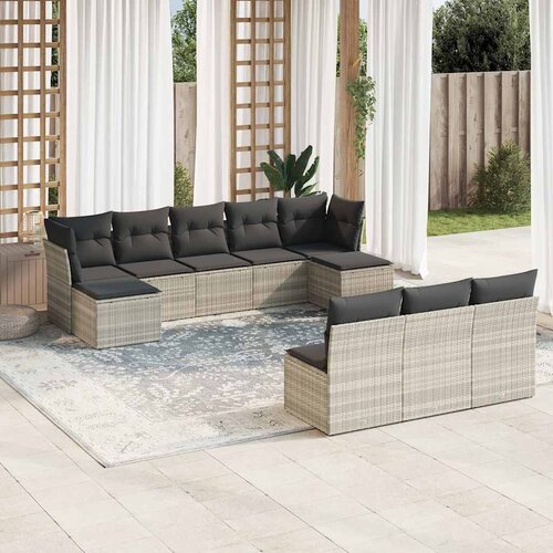  10-dijelni set vrtnih sofa poliratan s jastucima svijetlosivi Slike
