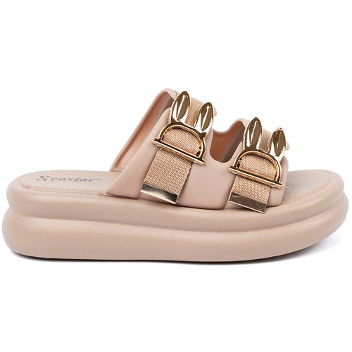 SEASTAR Flip-flops with gold buckles on the platform beige Cene
