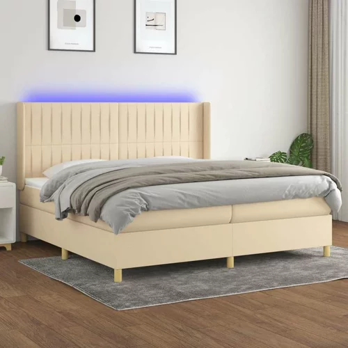  Box spring postelja z vzmetnico LED krem 200x200 cm blago, (20902288)