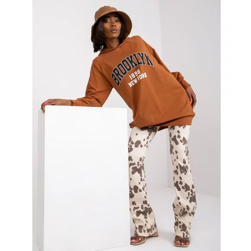 Fashion Hunters Light brown long jersey blouse with a Roxane hood
