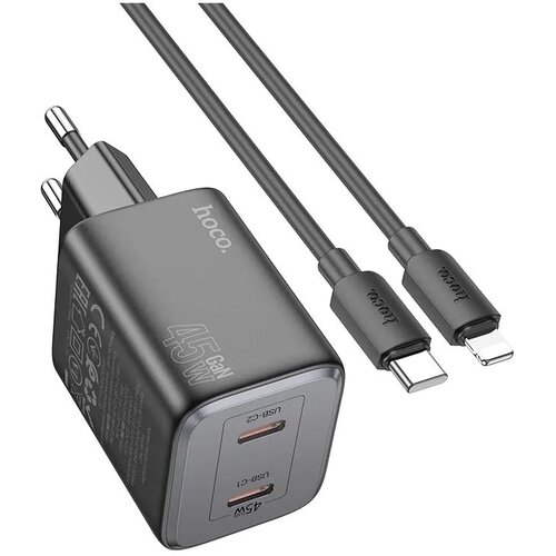 Hoco zidni punjač 2 x tip C + kabel tip C do Lightning PD QC 45W GaN N42 crni Cijene