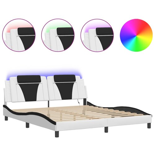 vidaXL Posteljni okvir z LED lučkami belo črn 180x200 cm umetno usnje, (21095343) Cene
