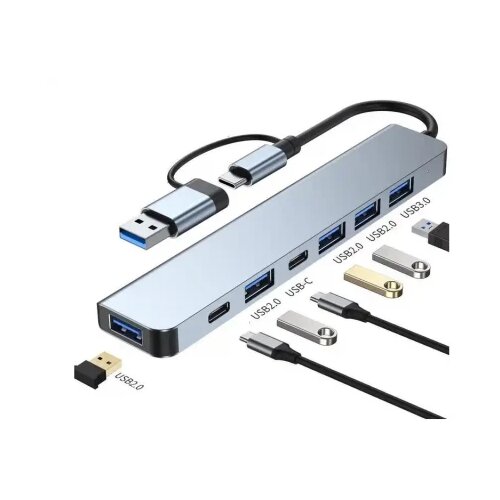 E-green Adapter 8 u 2 USB 3.0/USB 3.1 tip C- USB 3.0 + 3 x USB 2.0 + 3.5mm audio + SD/TF + 1 x tip Cene