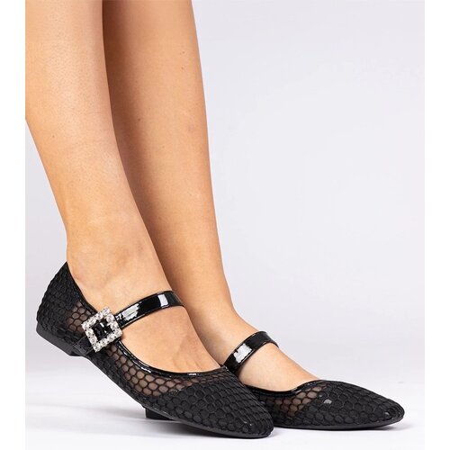 D/CEO marka niezdefiniowana Black mesh women&amp;#039;s ballet flats with buckle and crystals Sandrino Slike