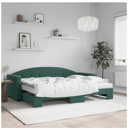 VidaXL Izvlečna dnevna postelja z vzmetnico zelena 80x200 cm Slike