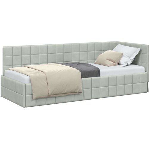 VidaXL kutni okvir kreveta s uzglavljem svjetlosiva 80 x 200 cm bar&amp;scaron;un Slike