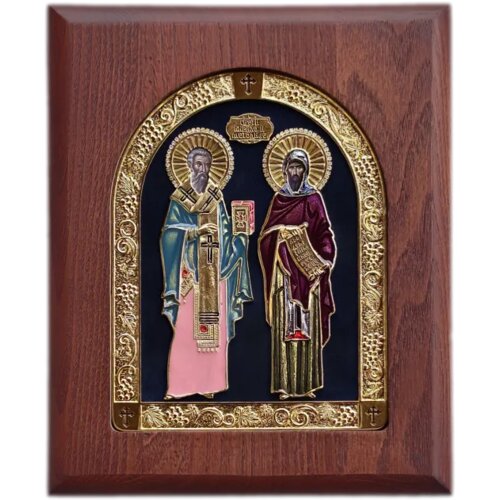  Ikona u drvetu Sveti Kirilo i Metodije, Pravougaona, 170x205x22mm Slike