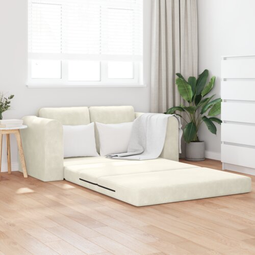 VidaXL Floor Sofa Bed 2-u-1 Krem 148x71x83 cm Velvet Slike