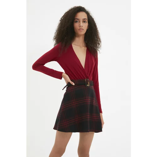 Trendyol Red Belted Plaid Skirt