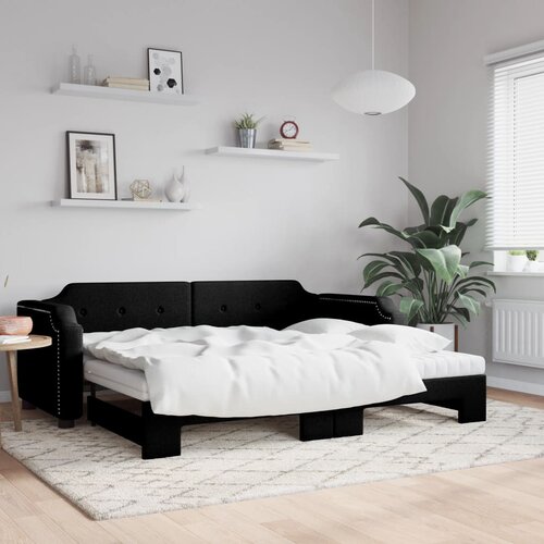 VidaXL Izvlečna dnevna postelja z vzmetnicami črna 90x200 cm blago Slike