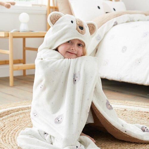 Catherine Lansfield Rjava/kremno bela otro&amp;scaron;ka odeja s kapuco iz mikropli&amp;scaron;a 90x125 cm Cosy Bear &amp;ndash; Slike