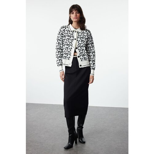 Trendyol Black Soft Textured Polo Neck Knitwear Cardigan Slike