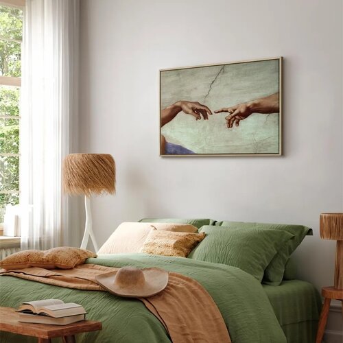  Slika - Michelangelo &amp;ndash; The Creation of Adam (hands) 60x40 U prirodnom drvenom okviru Slike