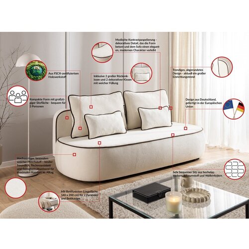 Ropez Smeđa/krem bar&amp;scaron;unasti sklopiva/s prostorom za odlaganje sofa 210 cm Saga &amp;ndash; Slike