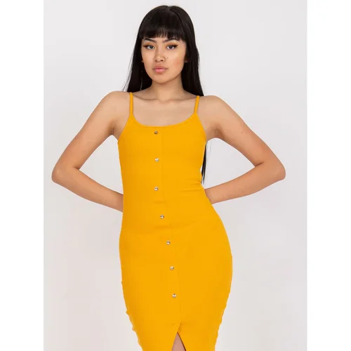 Fashionhunters Light orange fitted dress with stripes RUE PARIS