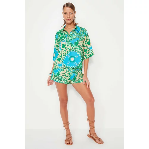 Trendyol Floral Pattern Woven Shirt and Shorts Set