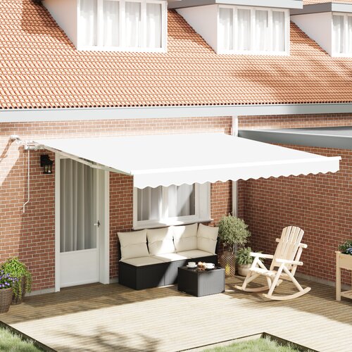 VidaXL Avtomatska Retraktibilna Tenda z LED Belo 400x300 cm, Tenda za Zamenjavo Tkanine za 4x3 m Okvir Belo Slike