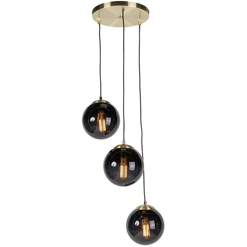 QAZQA Pametna viseča svetilka iz medenine s črnim steklom, vključno s 3 Wifi ST64 - Pallon