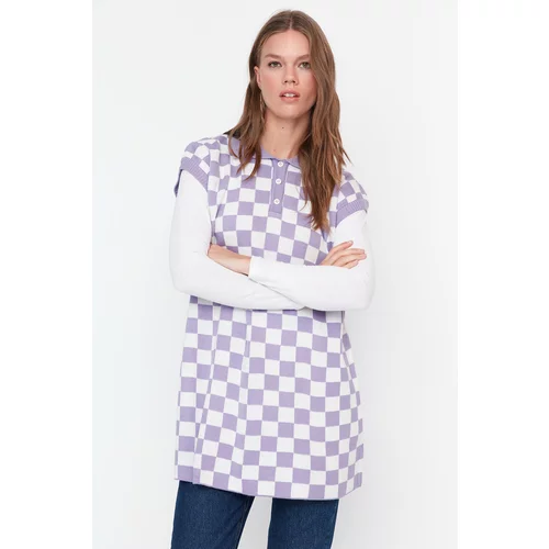 Trendyol Purple Checker Pattern Knitwear Sweater