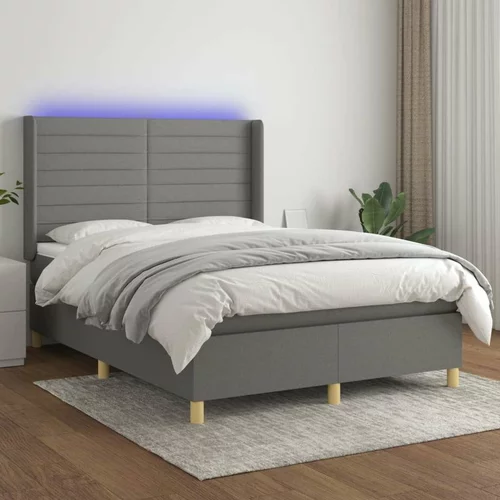  Box spring postelja z vzmetnico LED temno siva 140x190 cm blago, (20789282)