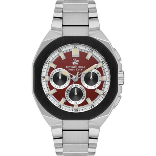 Beverly Hills Polo Club Muški ručni sat, Kvarcni mehanizam, 46mm, Crveno kućište, Srebrne boje, BP3537X.380 Cene
