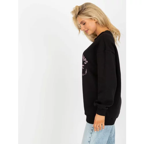 Fashion Hunters Black sweatshirt with a printed design without a hood